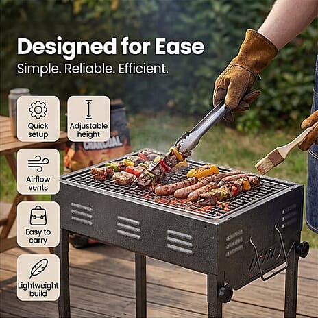 Portable Japanese Outdoor Charcoal BBQ Grill - Black