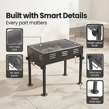 Portable Japanese Outdoor Charcoal BBQ Grill - Black