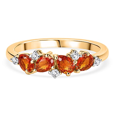D'Joy - Fire Opal & White Zircon Ring in Yellow Gold Plated Sterling Silver