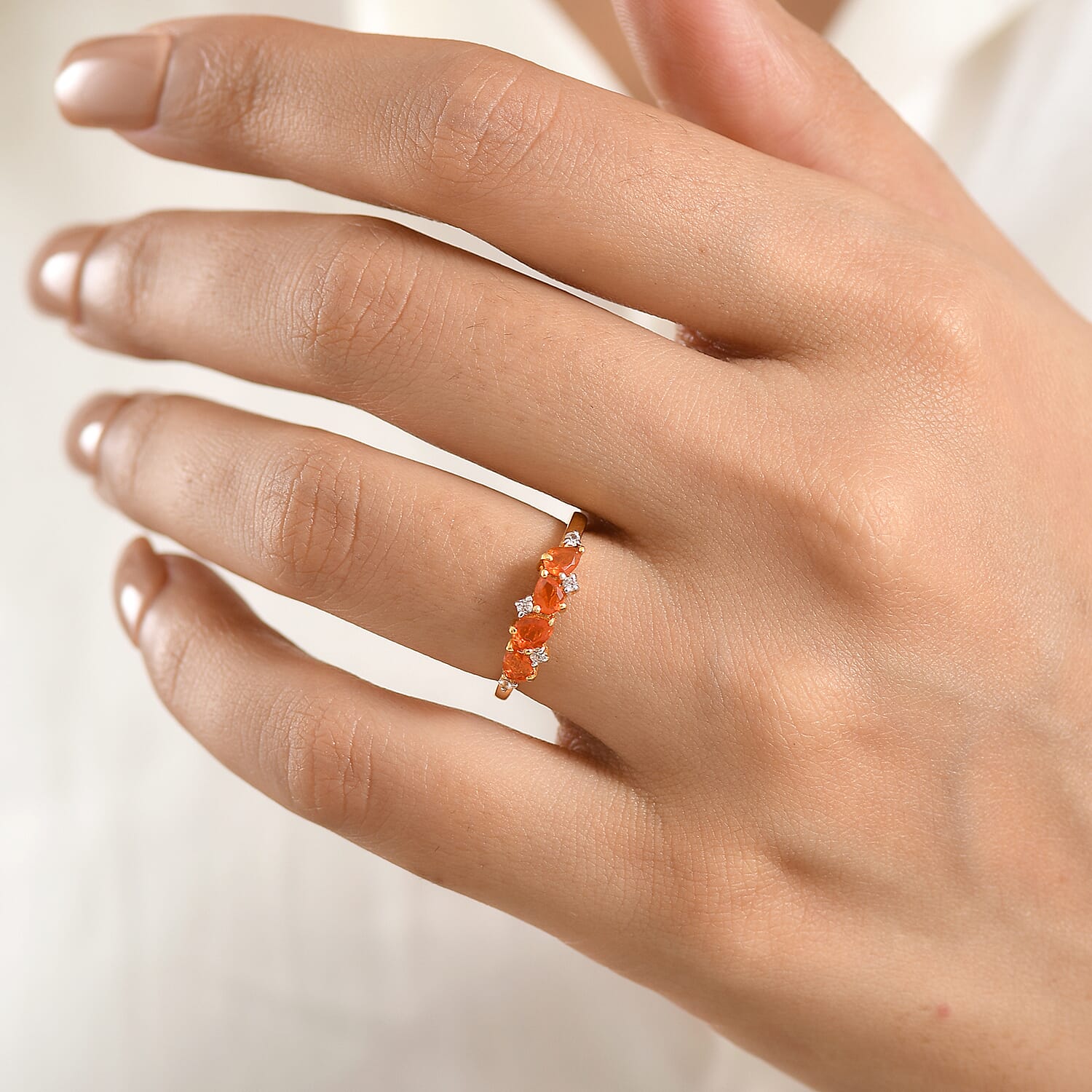 D'Joy - Fire Opal & White Zircon Ring in Yellow Gold Plated Sterling Silver