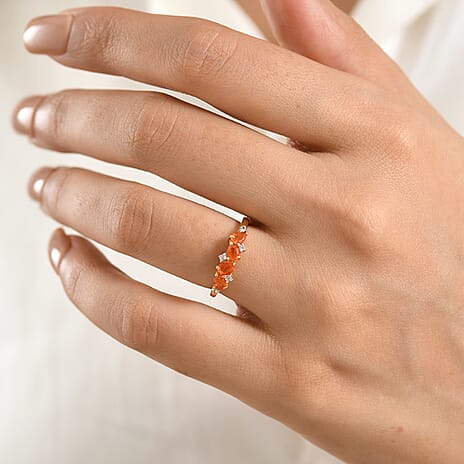 D'Joy - Fire Opal & White Zircon Ring in Yellow Gold Plated Sterling Silver