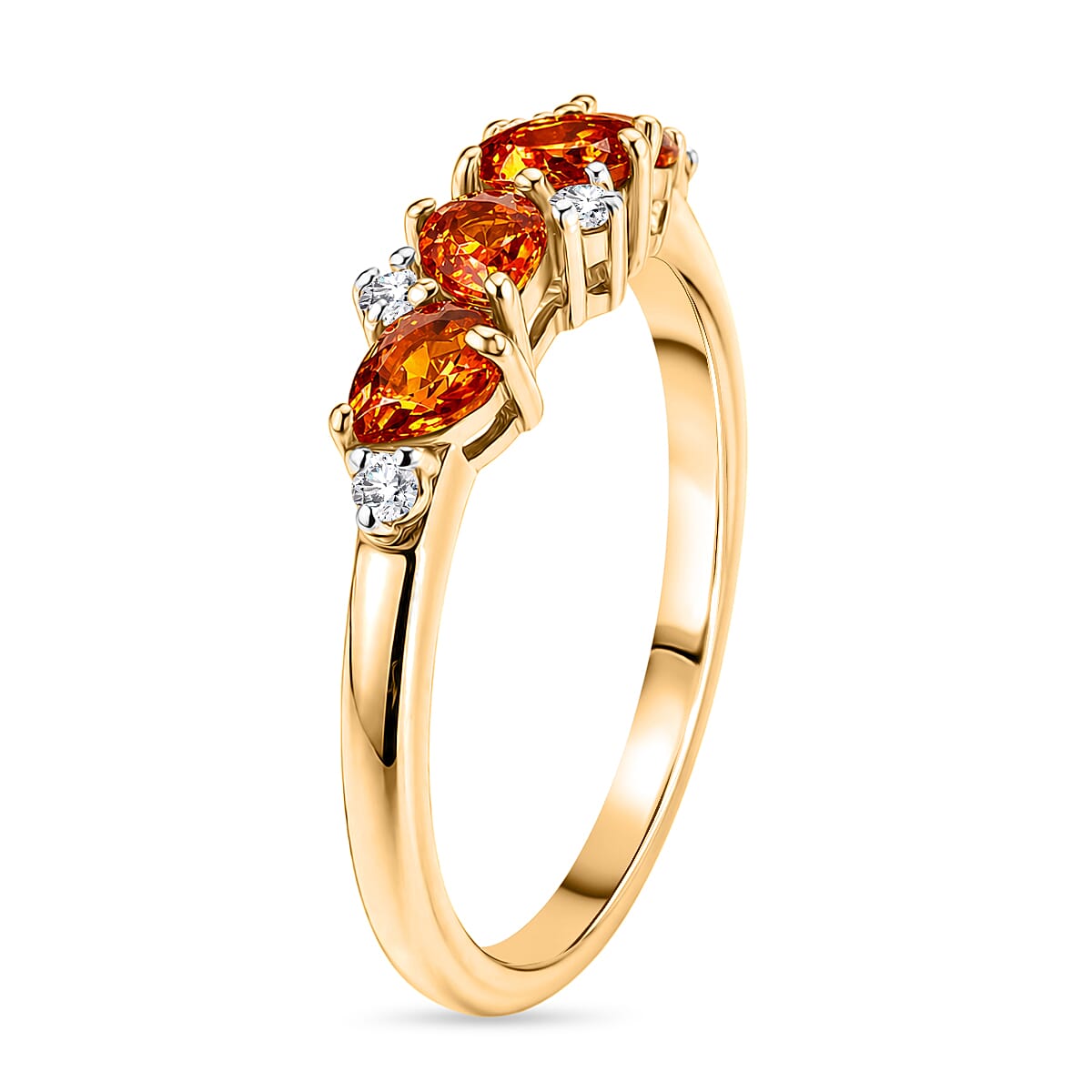 D'Joy - Fire Opal & White Zircon Ring in Yellow Gold Plated Sterling Silver