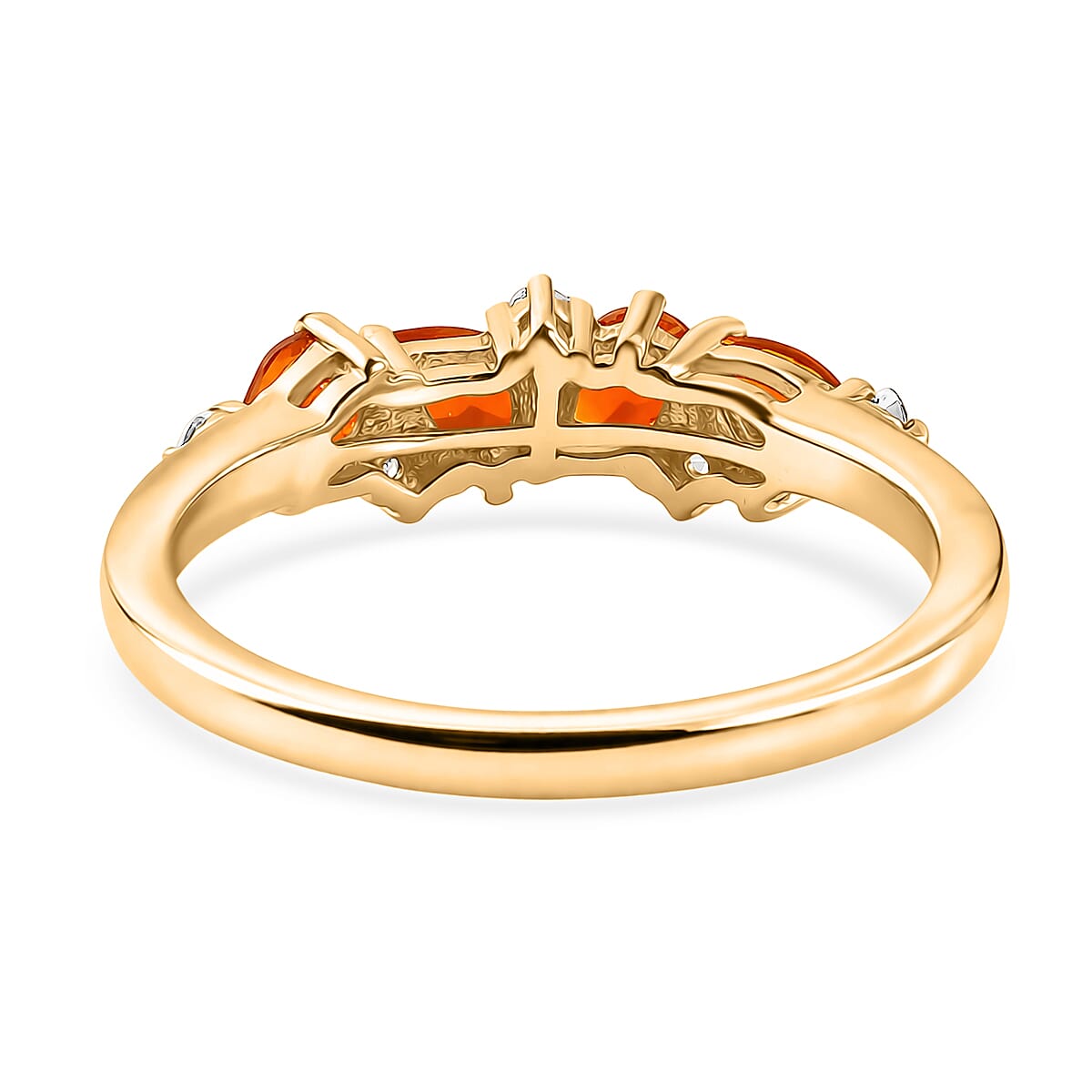 D'Joy - Fire Opal & White Zircon Ring in Yellow Gold Plated Sterling Silver