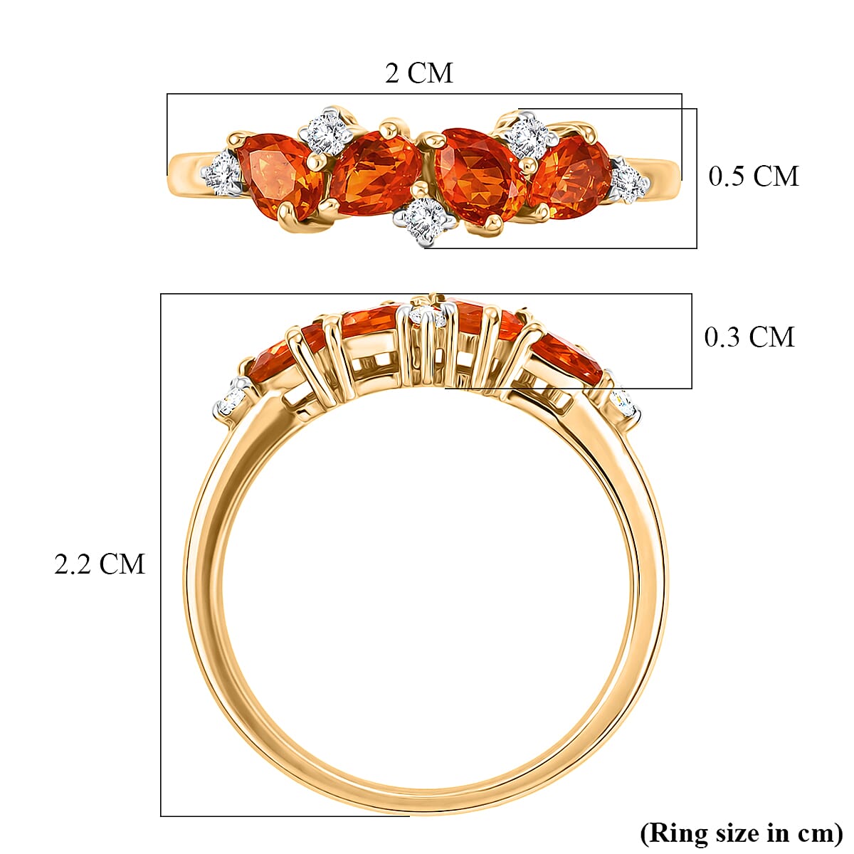 D'Joy - Fire Opal & White Zircon Ring in Yellow Gold Plated Sterling Silver