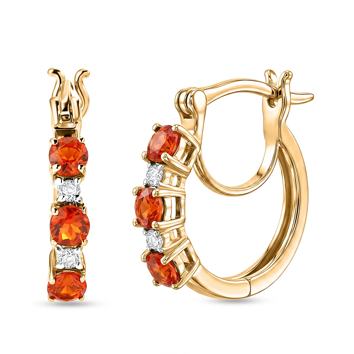 D'Joy - Fire Opal & Moissanite Full Hoop Earring with Clasp in Yellow Gold Plated Sterling Silver