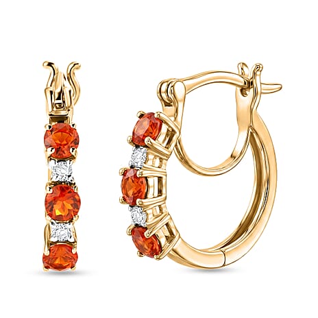 D'Joy - Fire Opal & Moissanite Full Hoop Earring with Clasp in Yellow Gold Plated Sterling Silver
