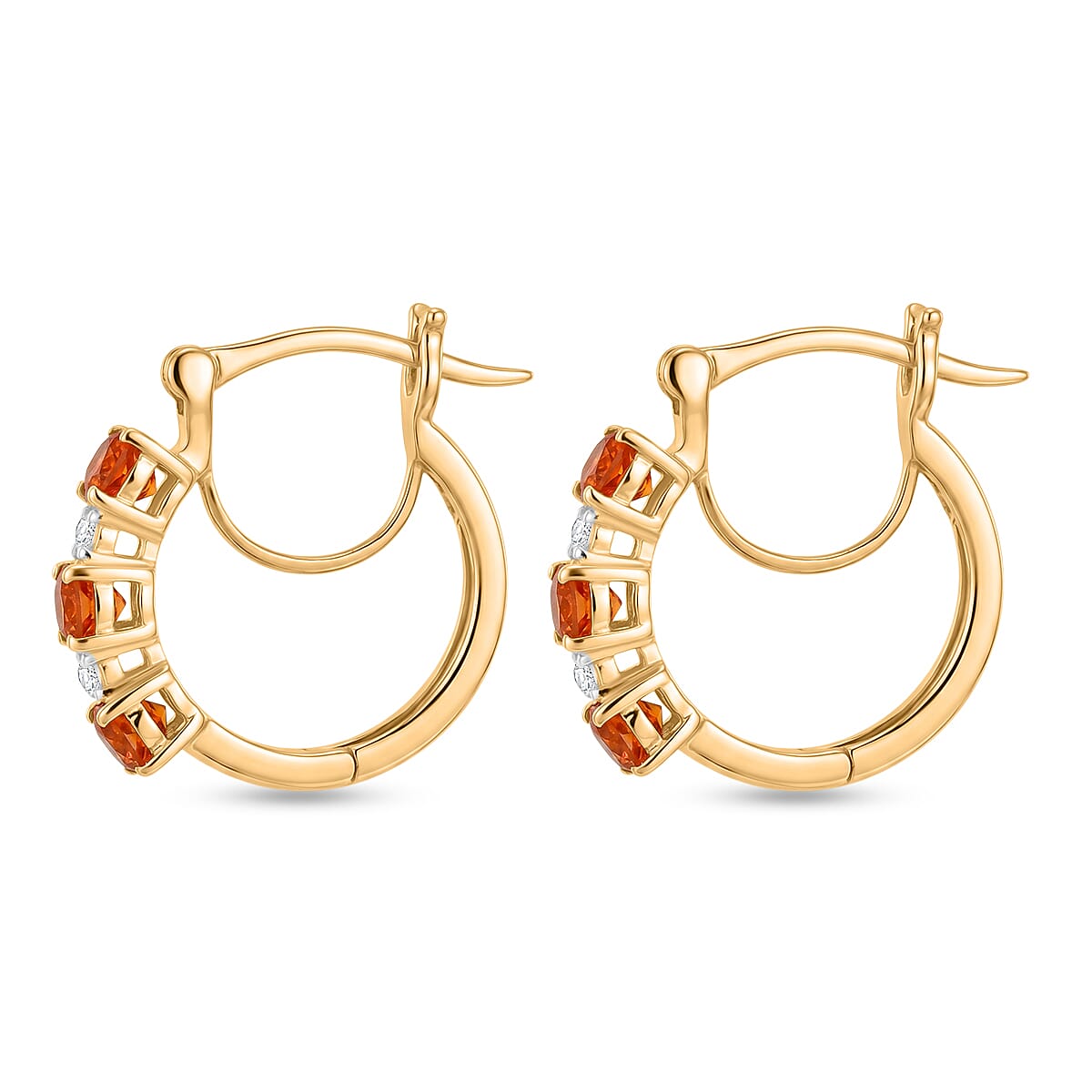D'Joy - Fire Opal & Moissanite Full Hoop Earring with Clasp in Yellow Gold Plated Sterling Silver