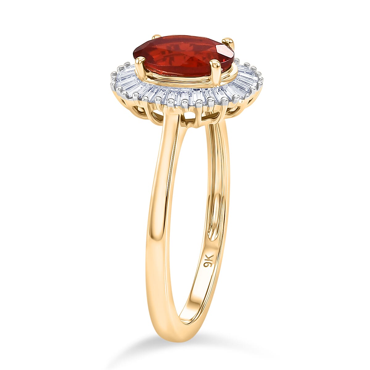 9K Yellow Gold AAA Fire Opal, White Diamond I3 Main Stone With Surrounding Stone Ring, Gold Wt.2.11 Gms  1.089  Ct.