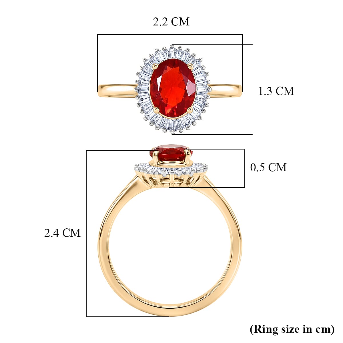 9K Yellow Gold AAA Fire Opal, White Diamond I3 Main Stone With Surrounding Stone Ring, Gold Wt.2.11 Gms  1.089  Ct.