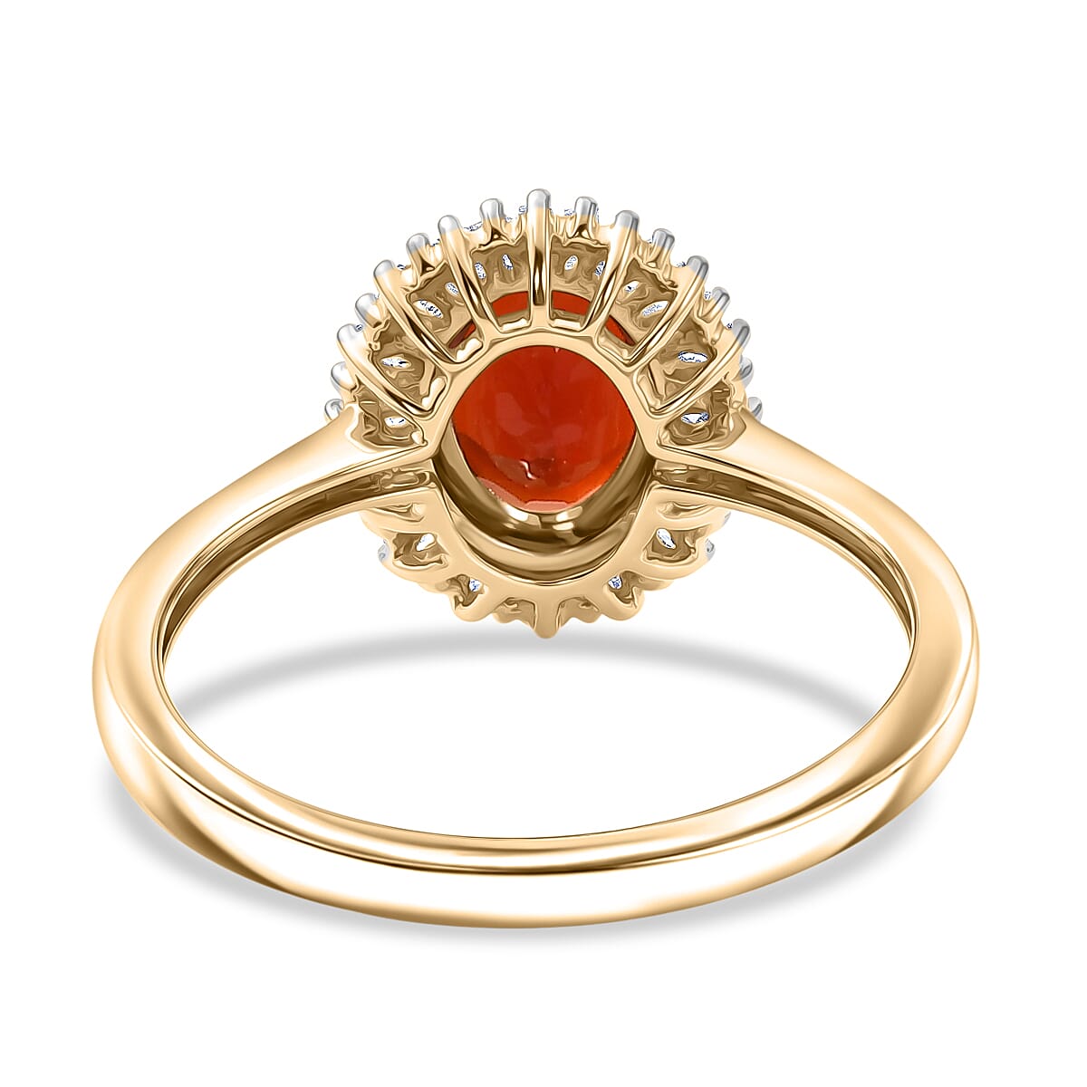 9K Yellow Gold AAA Fire Opal & White Diamond Halo Ring 1.17 Ct.