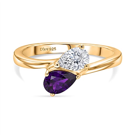 Royal Bali Collection - D'Joy African Amethyst & Moissanite Toi-et-Moi Ring in 18K Vermeil Yellow Gold Plated Sterling Silver
