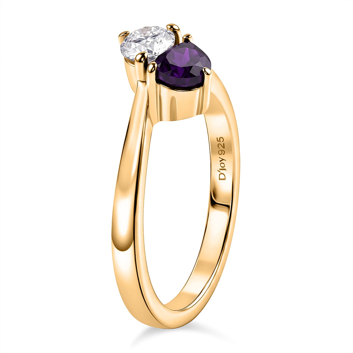 Royal Bali Collection - D'Joy African Amethyst & Moissanite Toi-et-Moi Ring in 18K Vermeil Yellow Gold Plated Sterling Silver