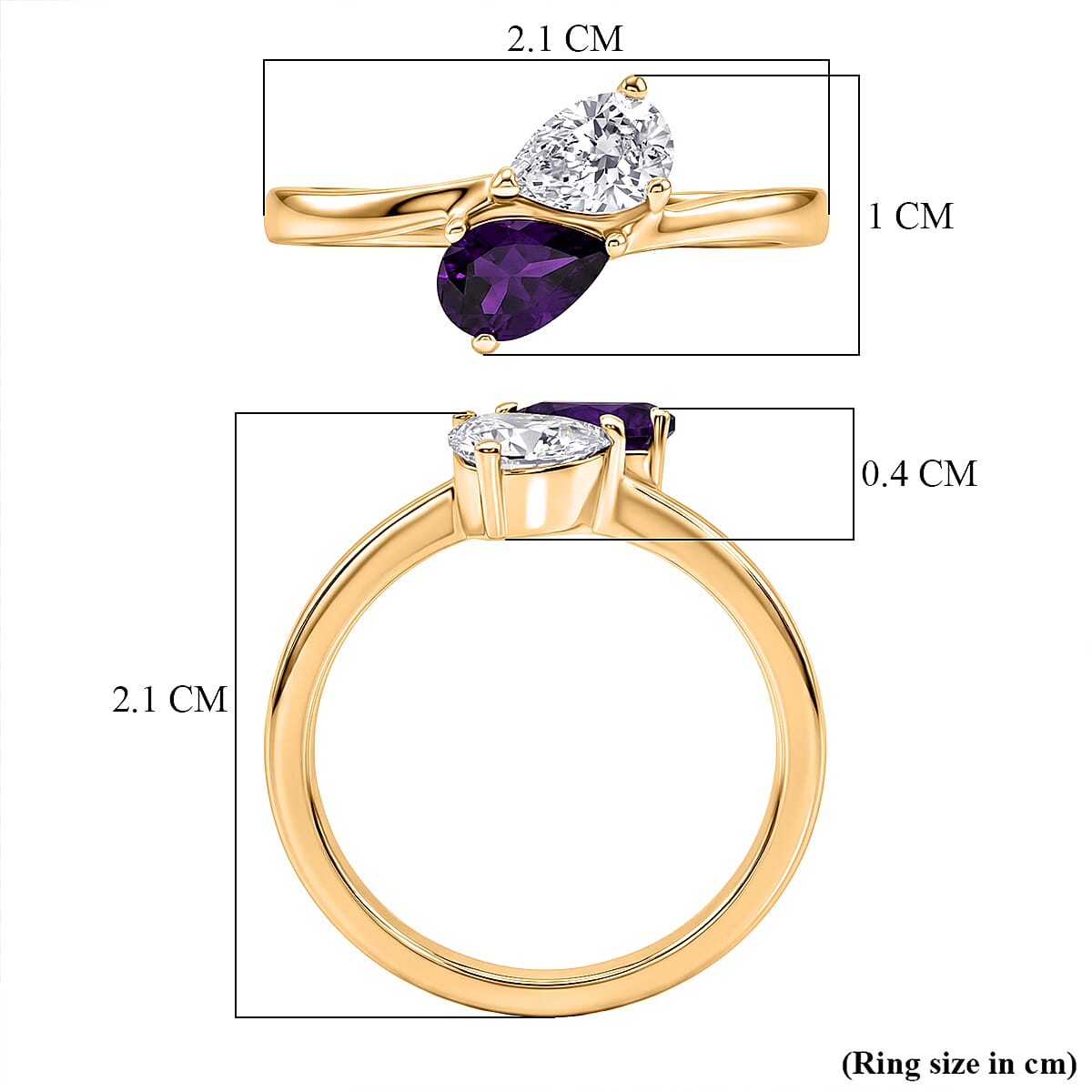 Royal Bali Collection - D'Joy African Amethyst & Moissanite Toi-et-Moi Ring in 18K Vermeil Yellow Gold Plated Sterling Silver