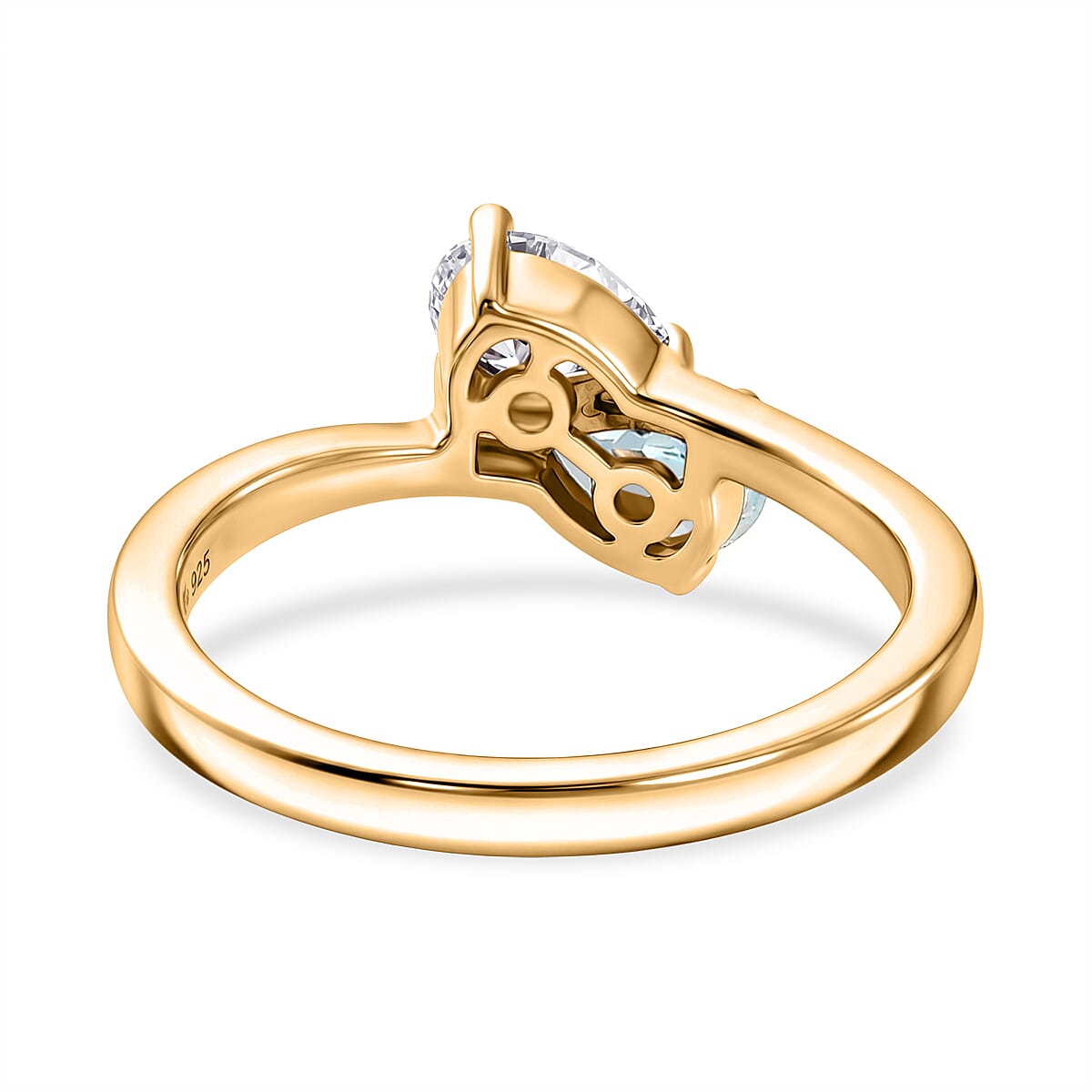 Royal Bali Collection - D'Joy Aquamarine & Moissanite Toi-et-Moi Ring in 18K Vermeil Yellow Gold Plated Sterling Silver