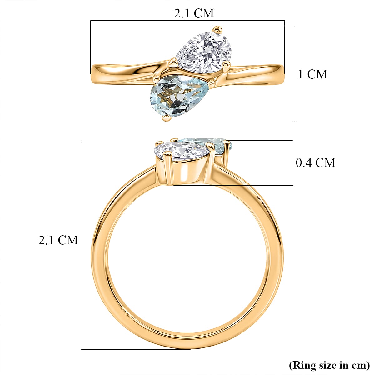 Royal Bali Collection - D'Joy Aquamarine & Moissanite Toi-et-Moi Ring in 18K Vermeil Yellow Gold Plated Sterling Silver