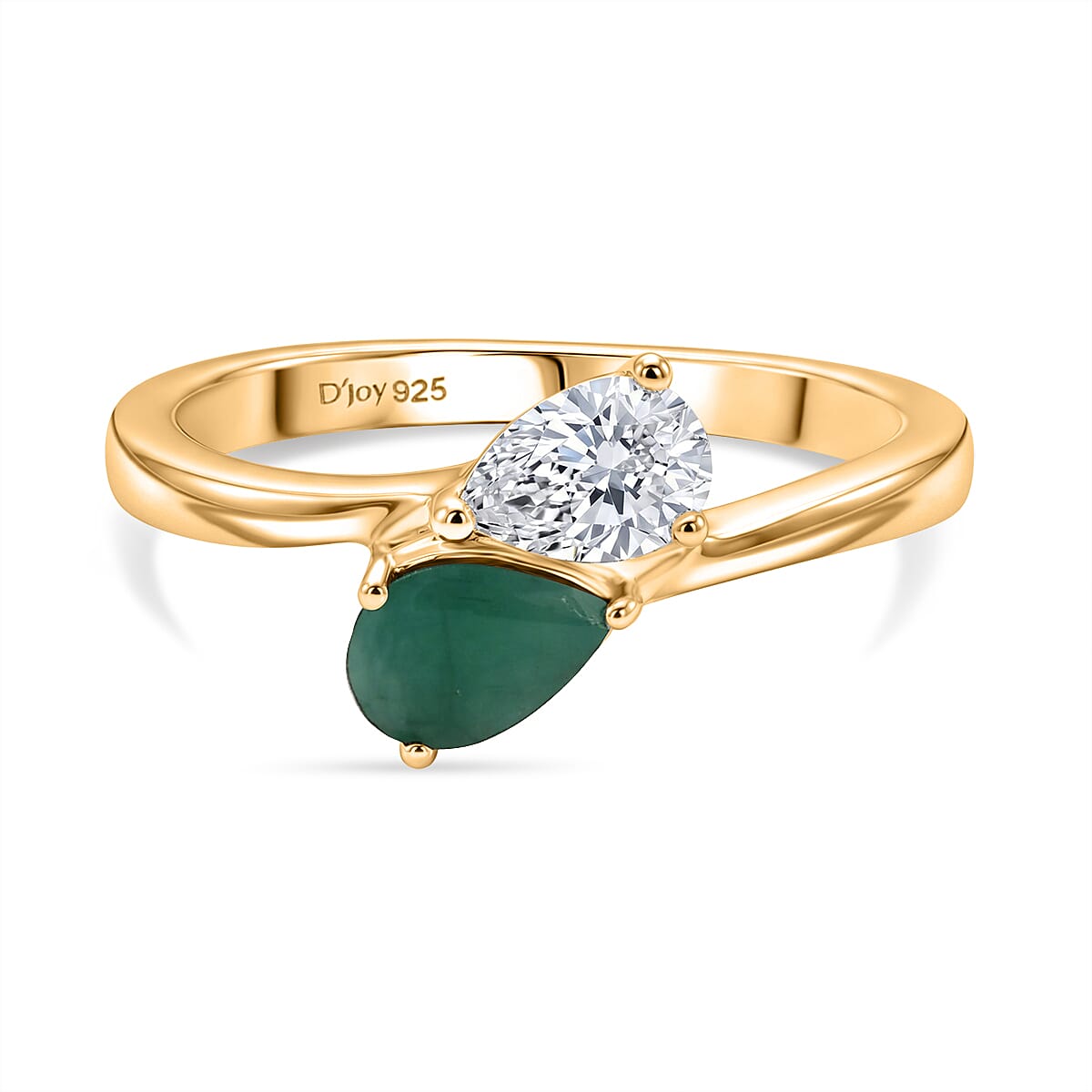 Royal Bali Collection - D'Joy Socoto Emerald & Moissanite Toi-et-Moi Ring in 18K Vermeil Yellow Gold Plated Sterling Silver