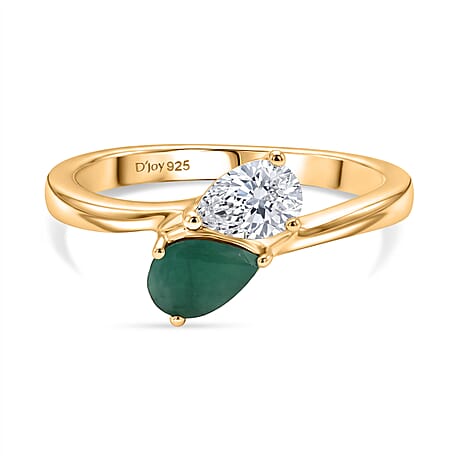 Royal Bali Collection - D'Joy Socoto Emerald & Moissanite Toi-et-Moi Ring in 18K Vermeil Yellow Gold Plated Sterling Silver