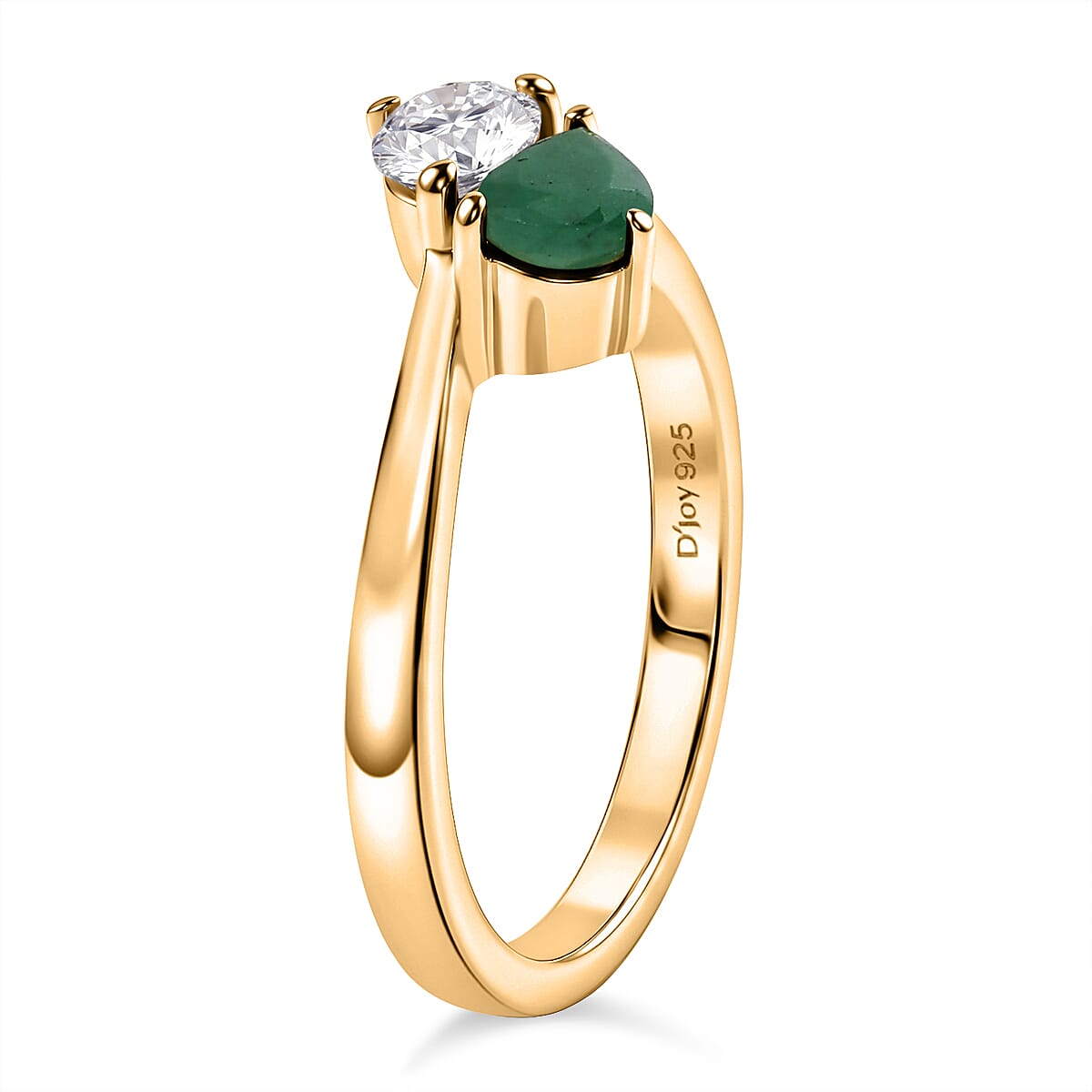 Royal Bali Collection - D'Joy Socoto Emerald & Moissanite Toi-et-Moi Ring in 18K Vermeil Yellow Gold Plated Sterling Silver