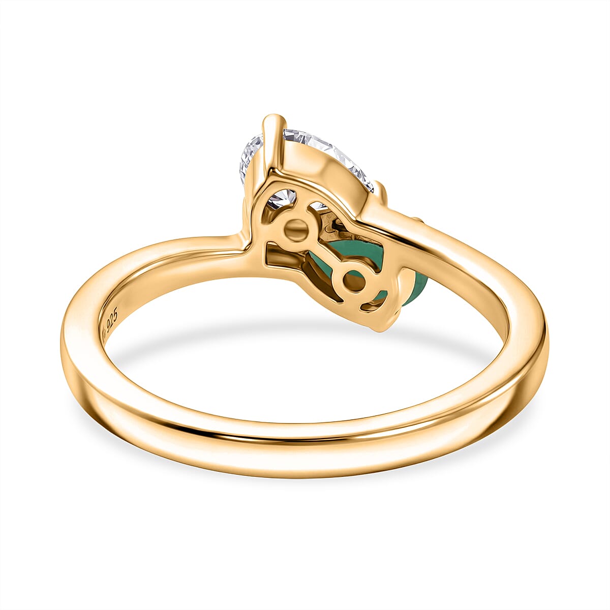 Royal Bali Collection - D'Joy Socoto Emerald & Moissanite Toi-et-Moi Ring in 18K Vermeil Yellow Gold Plated Sterling Silver
