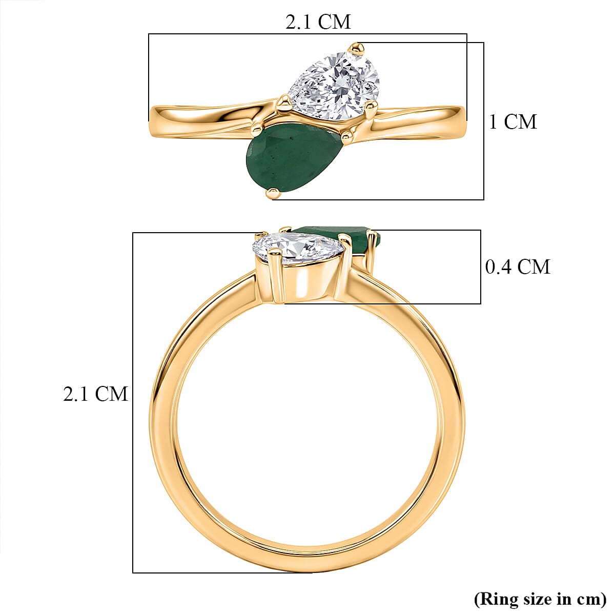 Royal Bali Collection - D'Joy Socoto Emerald & Moissanite Toi-et-Moi Ring in 18K Vermeil Yellow Gold Plated Sterling Silver
