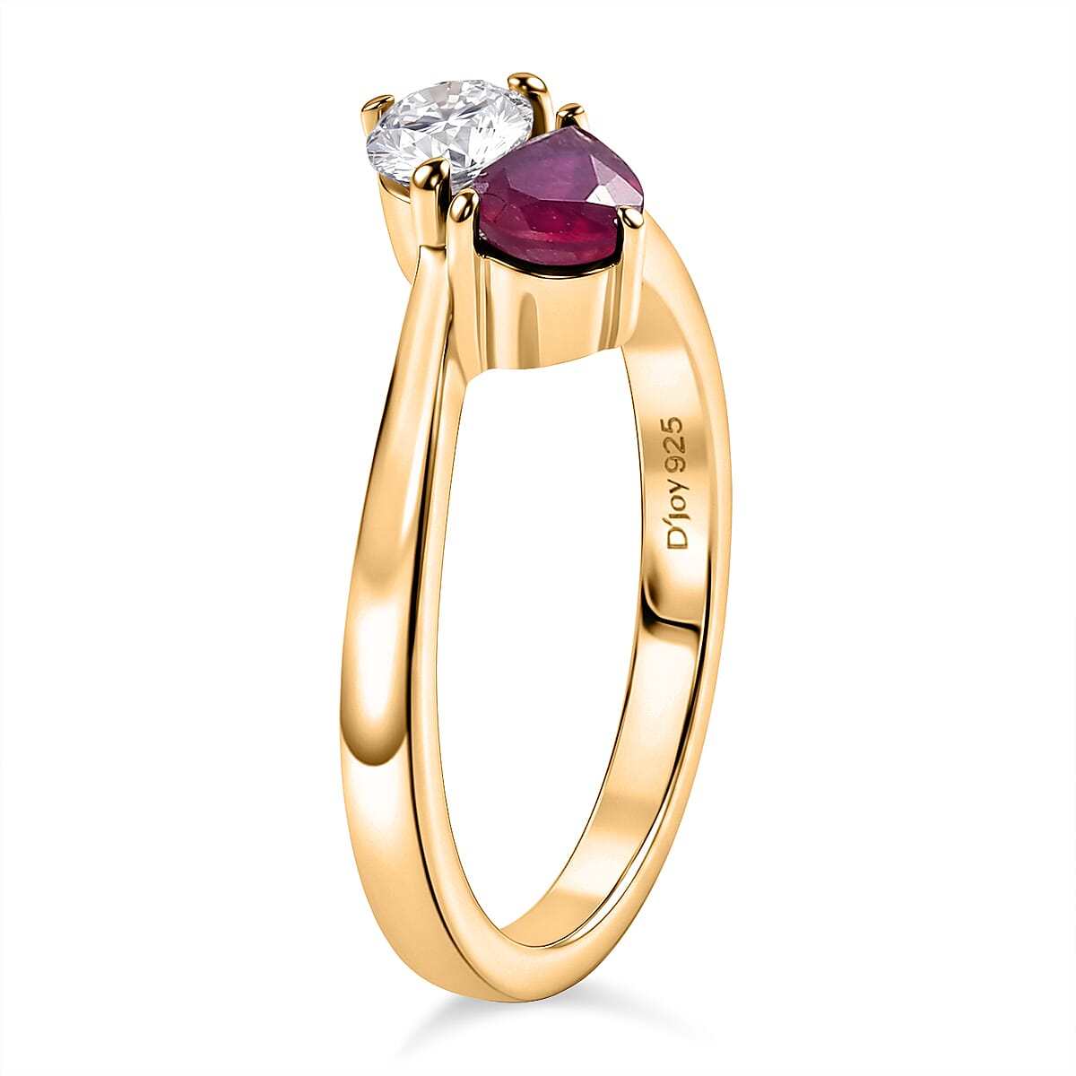 Royal Bali Collection - D'Joy African Ruby & Moissanite Toi-et-Moi Ring in 18K Vermeil Yellow Gold Plated Sterling Silver 1.00 Ct.