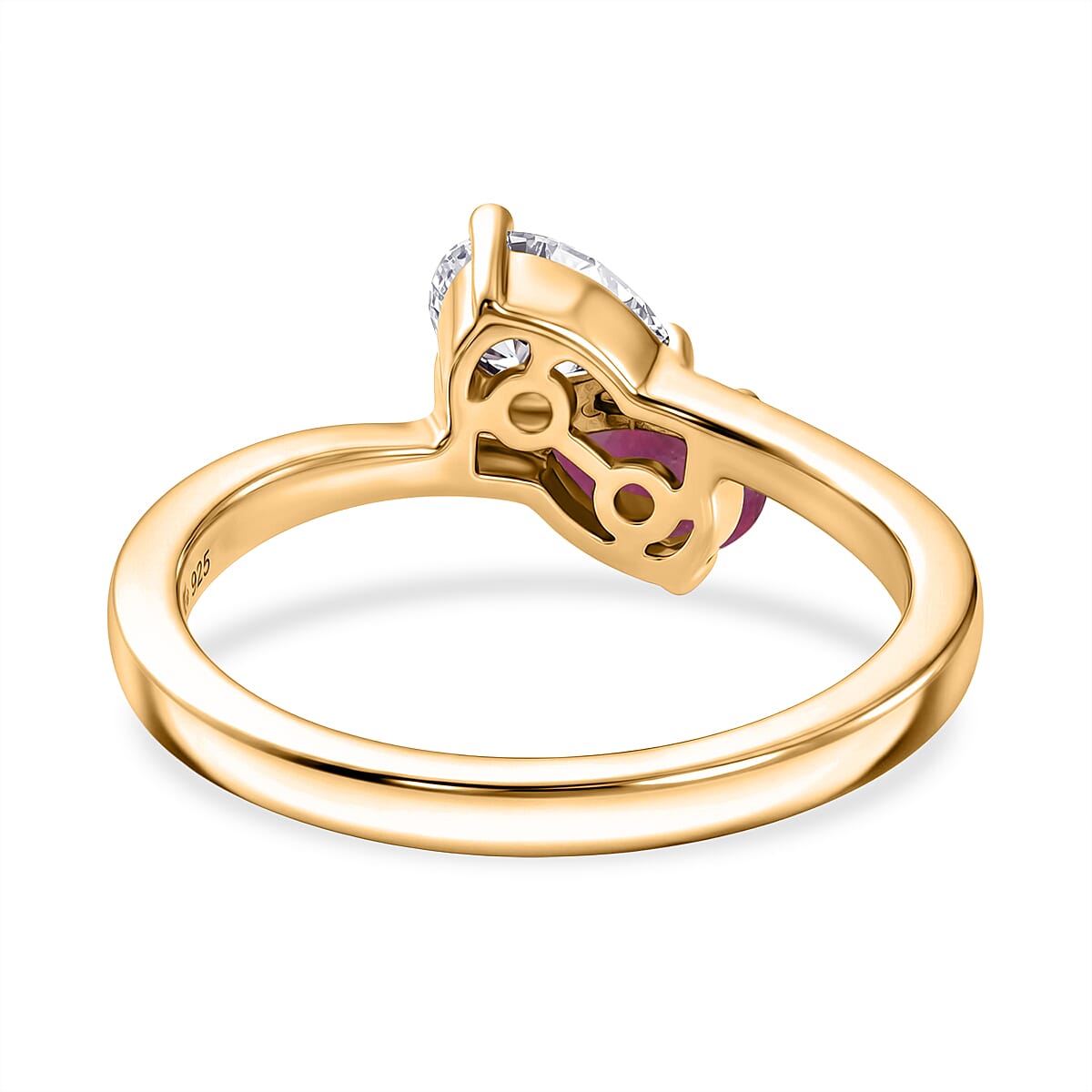Royal Bali Collection - D'Joy African Ruby & Moissanite Toi-et-Moi Ring in 18K Vermeil Yellow Gold Plated Sterling Silver 1.00 Ct.