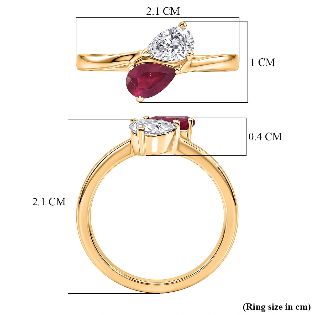 Royal Bali Collection - D'Joy African Ruby & Moissanite Toi-et-Moi Ring in 18K Vermeil Yellow Gold Plated Sterling Silver 1.00 Ct.