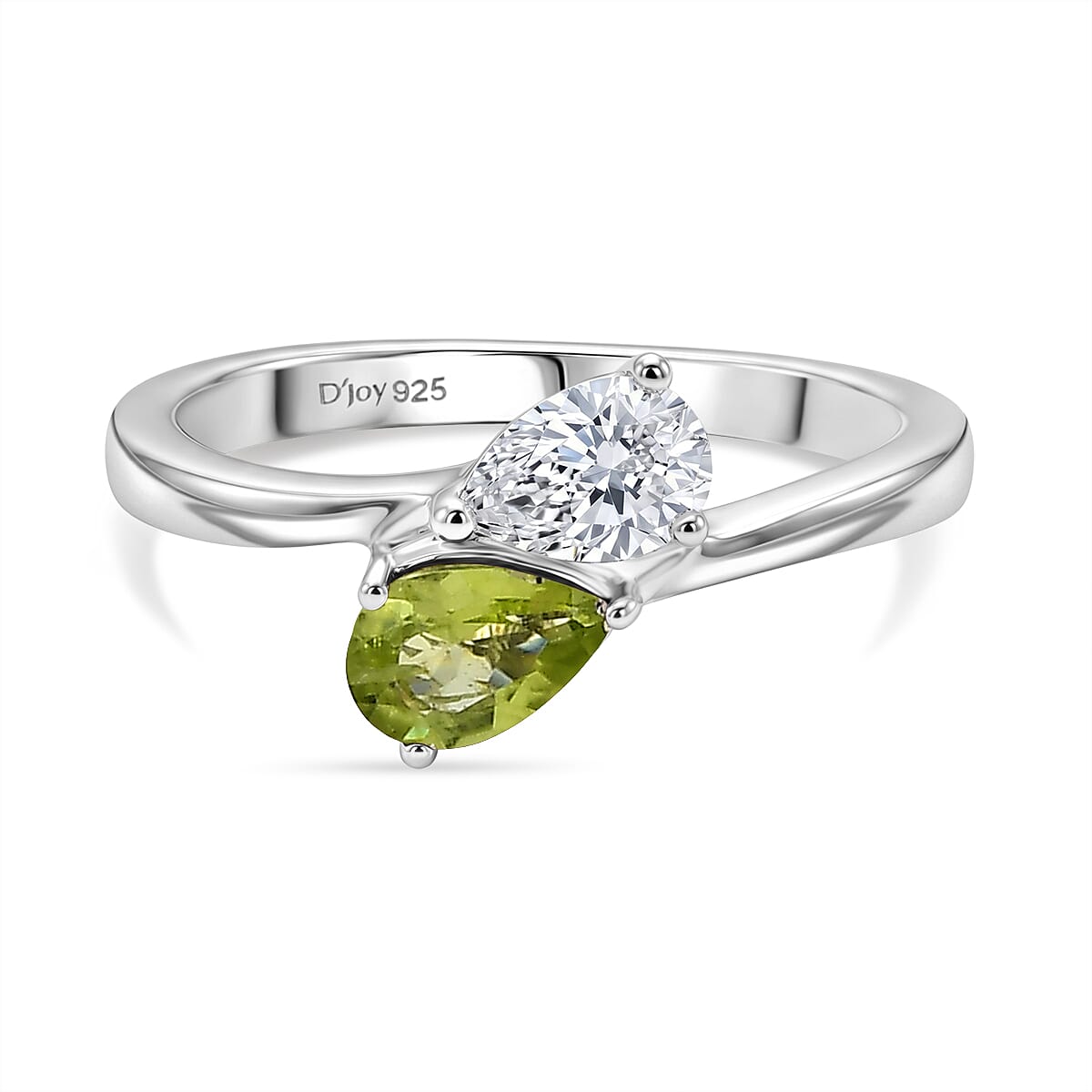 Royal Bali Collection - D'Joy Peridot & Moissanite Toi-et-Moi Ring in Rhodium Overlay Sterling Silver