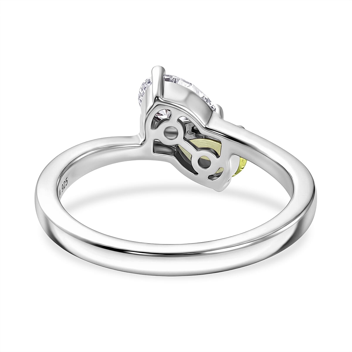 Royal Bali Collection - D'Joy Peridot & Moissanite Toi-et-Moi Ring in Rhodium Overlay Sterling Silver