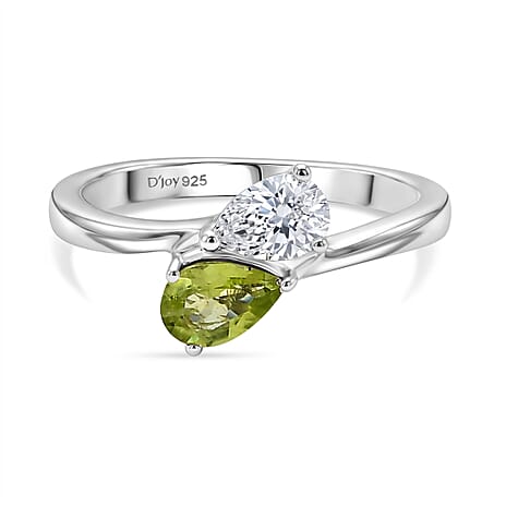 Royal Bali Collection - D'Joy Peridot & Moissanite Toi-et-Moi Ring in Rhodium Overlay Sterling Silver