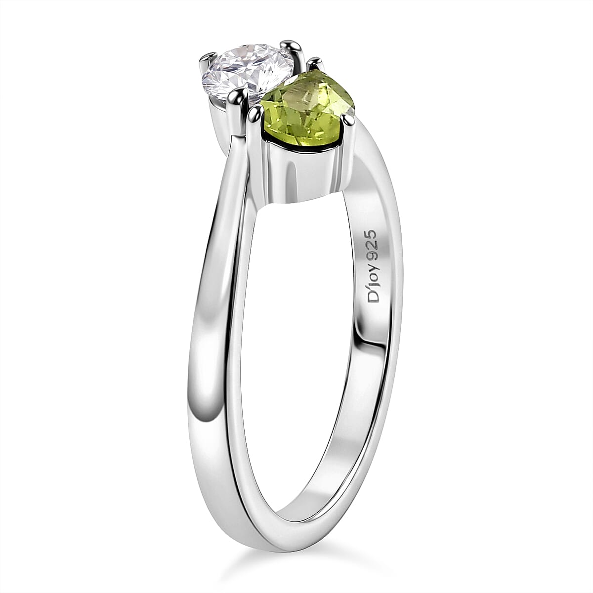 Royal Bali Collection - D'Joy Peridot & Moissanite Toi-et-Moi Ring in Rhodium Overlay Sterling Silver
