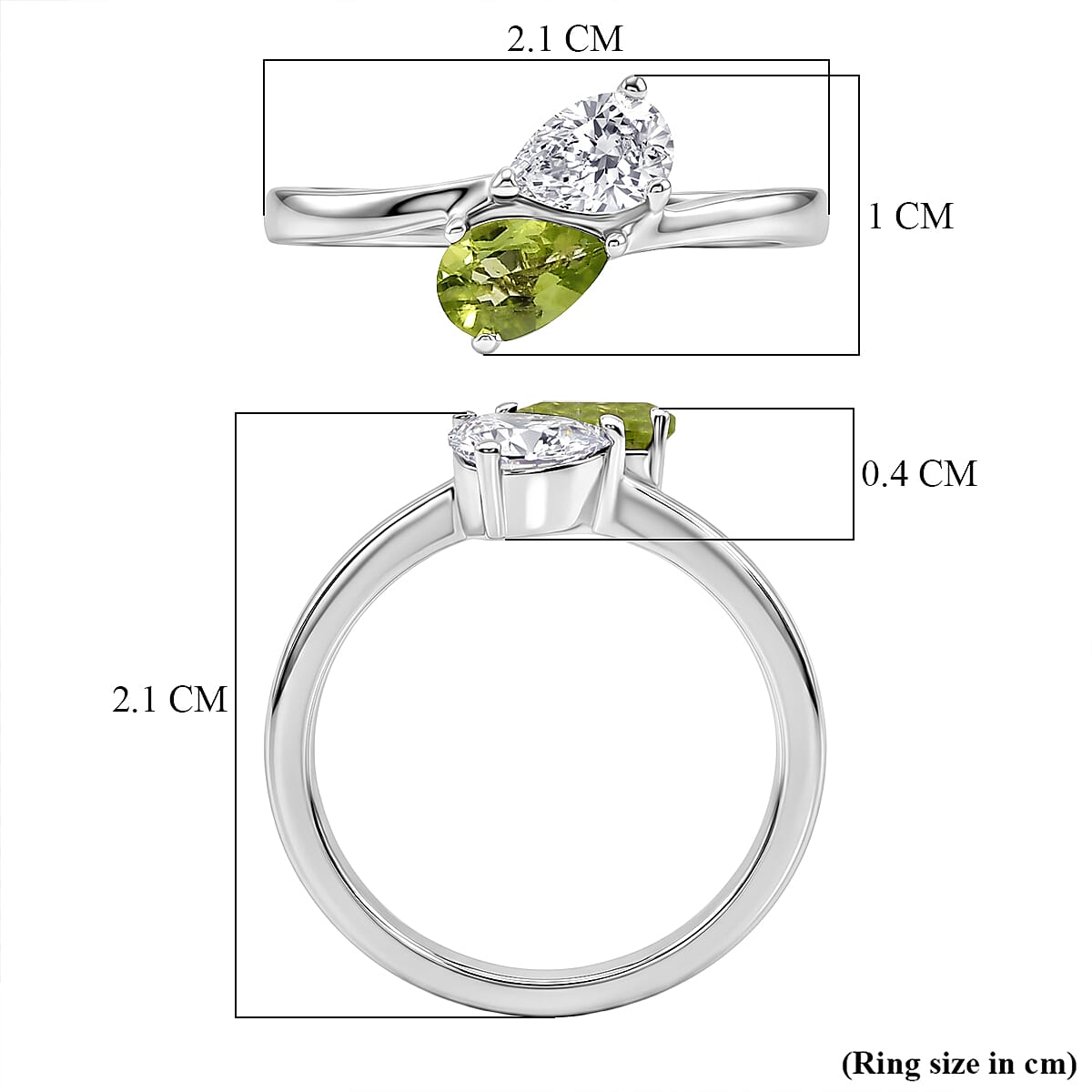 Royal Bali Collection - D'Joy Peridot & Moissanite Toi-et-Moi Ring in Rhodium Overlay Sterling Silver