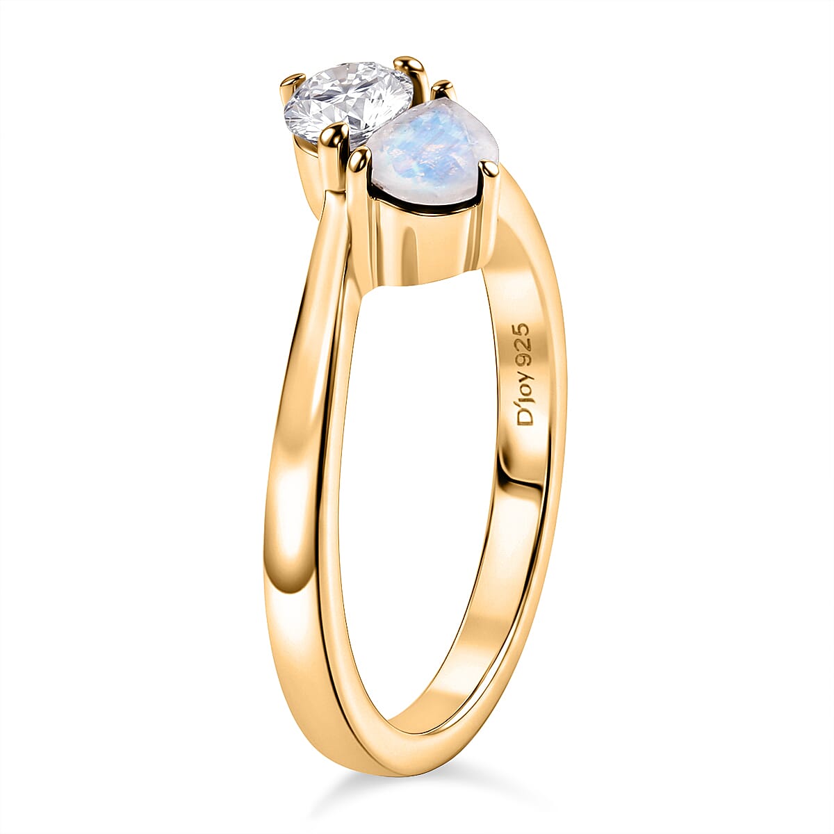 Royal Bali Collection - D'Joy Moon Glow Stone & Moissanite Toi-et-Moi Ring in 18K Vermeil Yellow Gold Plated Sterling Silver