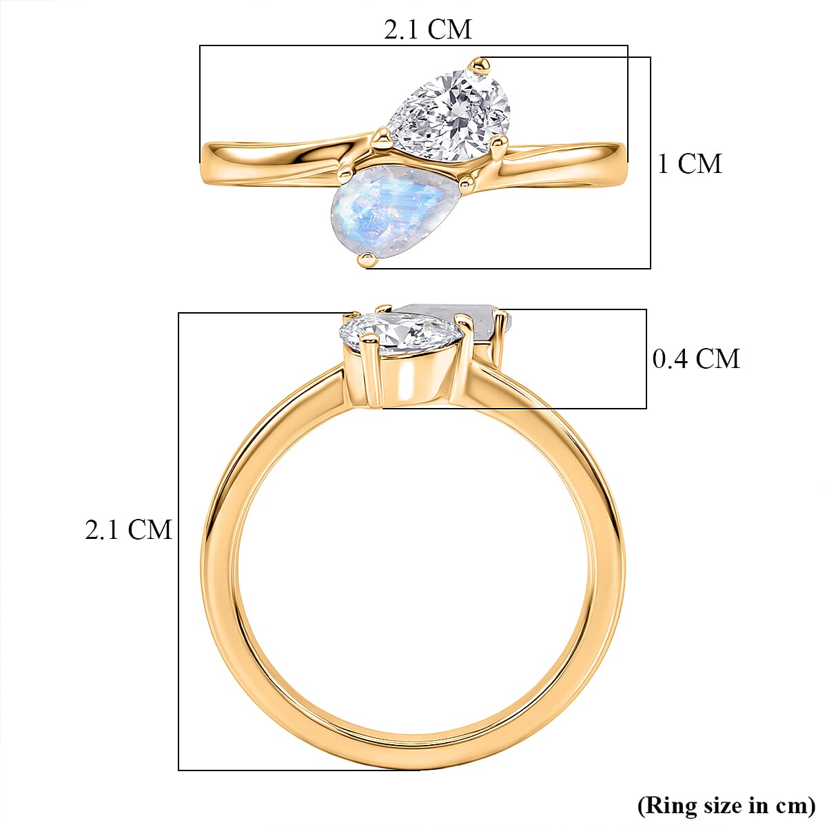 Royal Bali Collection - D'Joy Moon Glow Stone & Moissanite Toi-et-Moi Ring in 18K Vermeil Yellow Gold Plated Sterling Silver