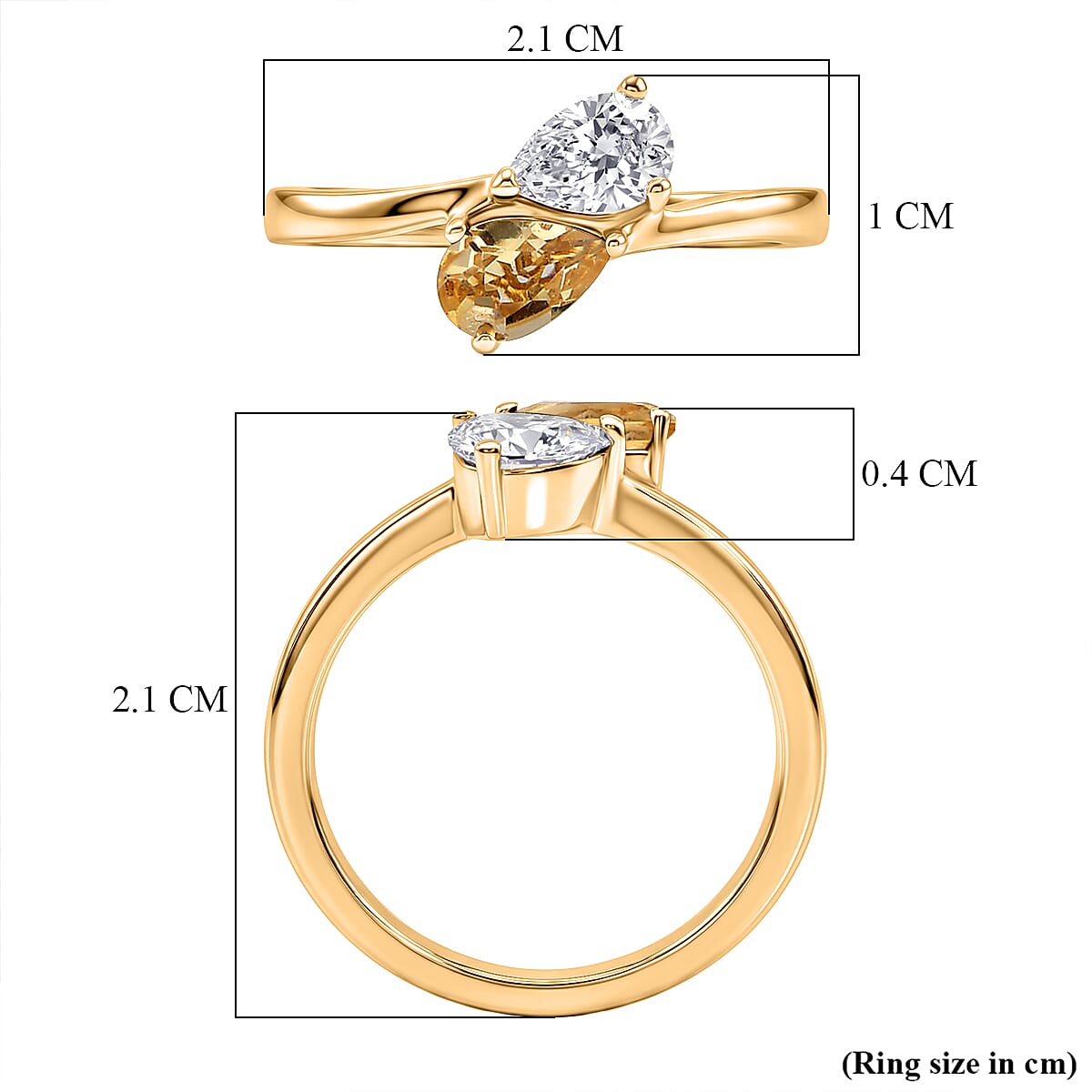 Royal Bali Collection - D'Joy Citrine & Moissanite Toi-et-Moi Ring in 18K Vermeil Yellow Gold Plated Sterling Silver