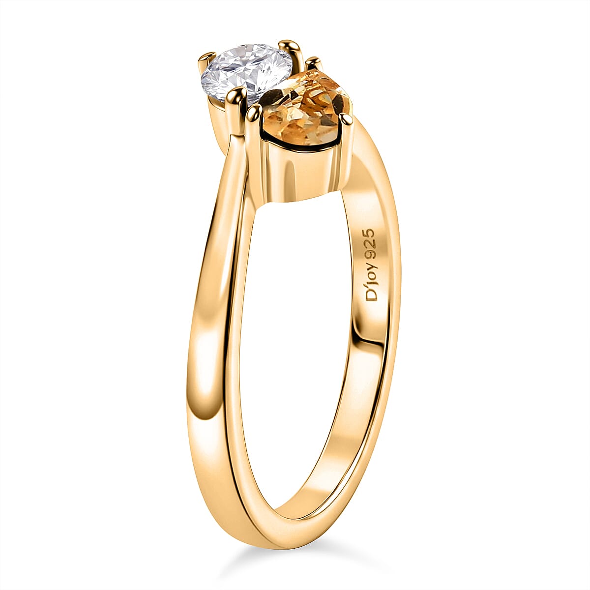 Royal Bali Collection - D'Joy Citrine & Moissanite Toi-et-Moi Ring in 18K Vermeil Yellow Gold Plated Sterling Silver