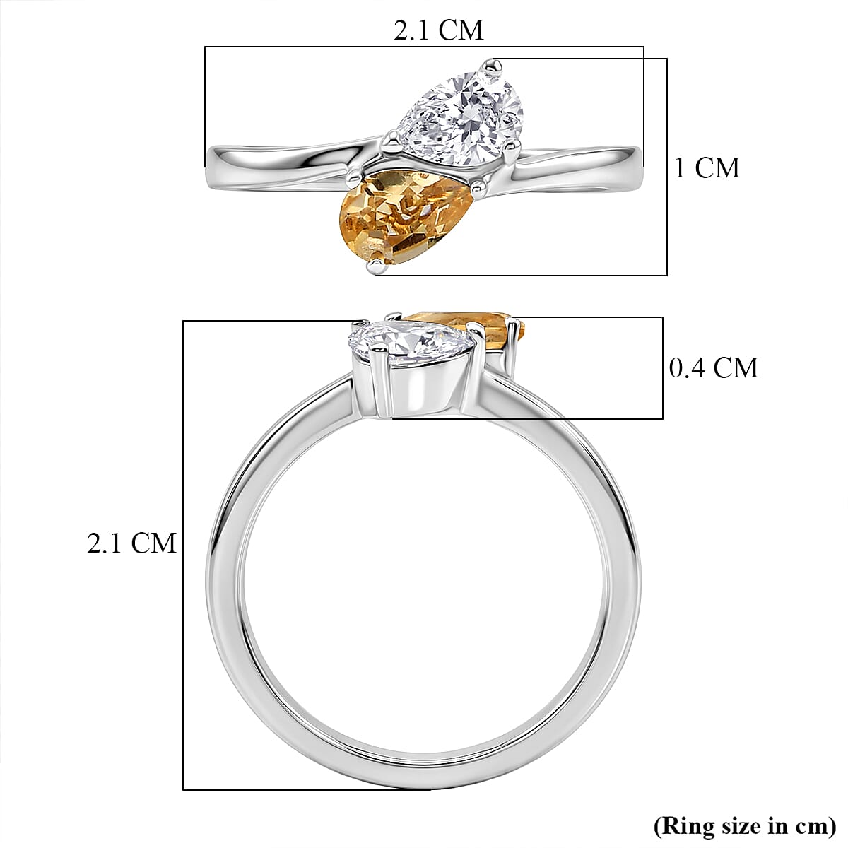 Royal Bali Collection - D'Joy Citrine & Moissanite Toi-et-Moi Ring in Rhodium Overlay Sterling Silver