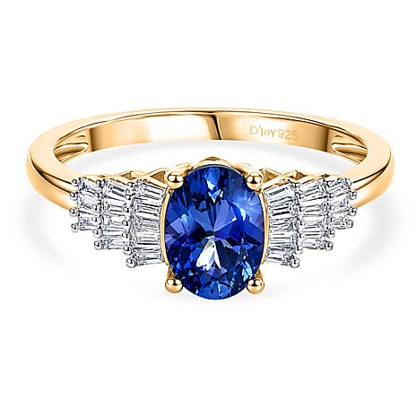 D'Joy - Tanzanite & White Diamond Ring in 18K Vermeil Yellow Gold Plated Sterling Silver