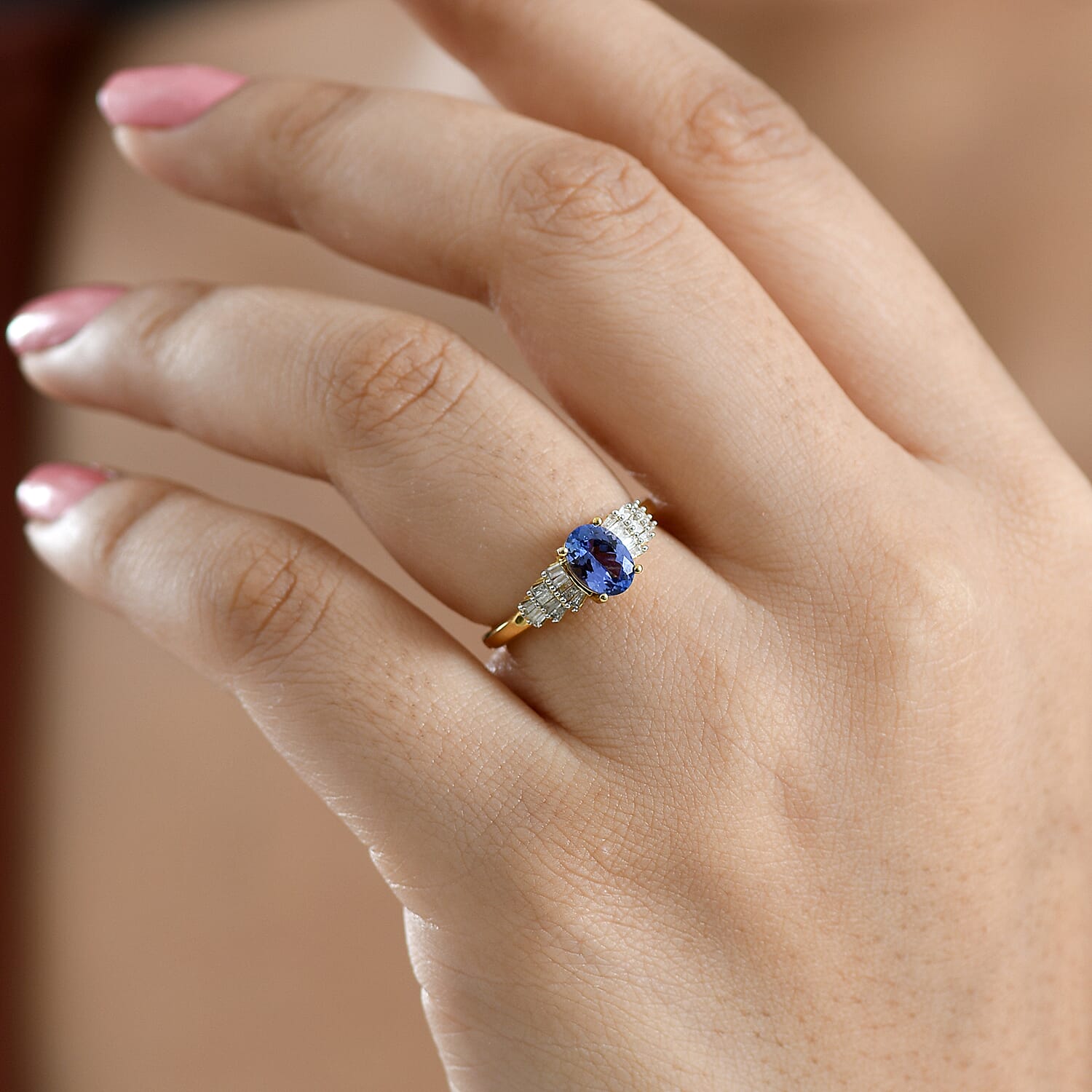 D'Joy - Tanzanite & White Diamond Ring in 18K Vermeil Yellow Gold Plated Sterling Silver