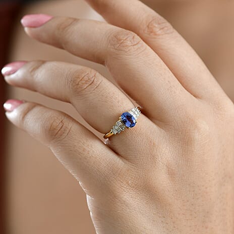 D'Joy - Tanzanite & White Diamond Ring in 18K Vermeil Yellow Gold Plated Sterling Silver
