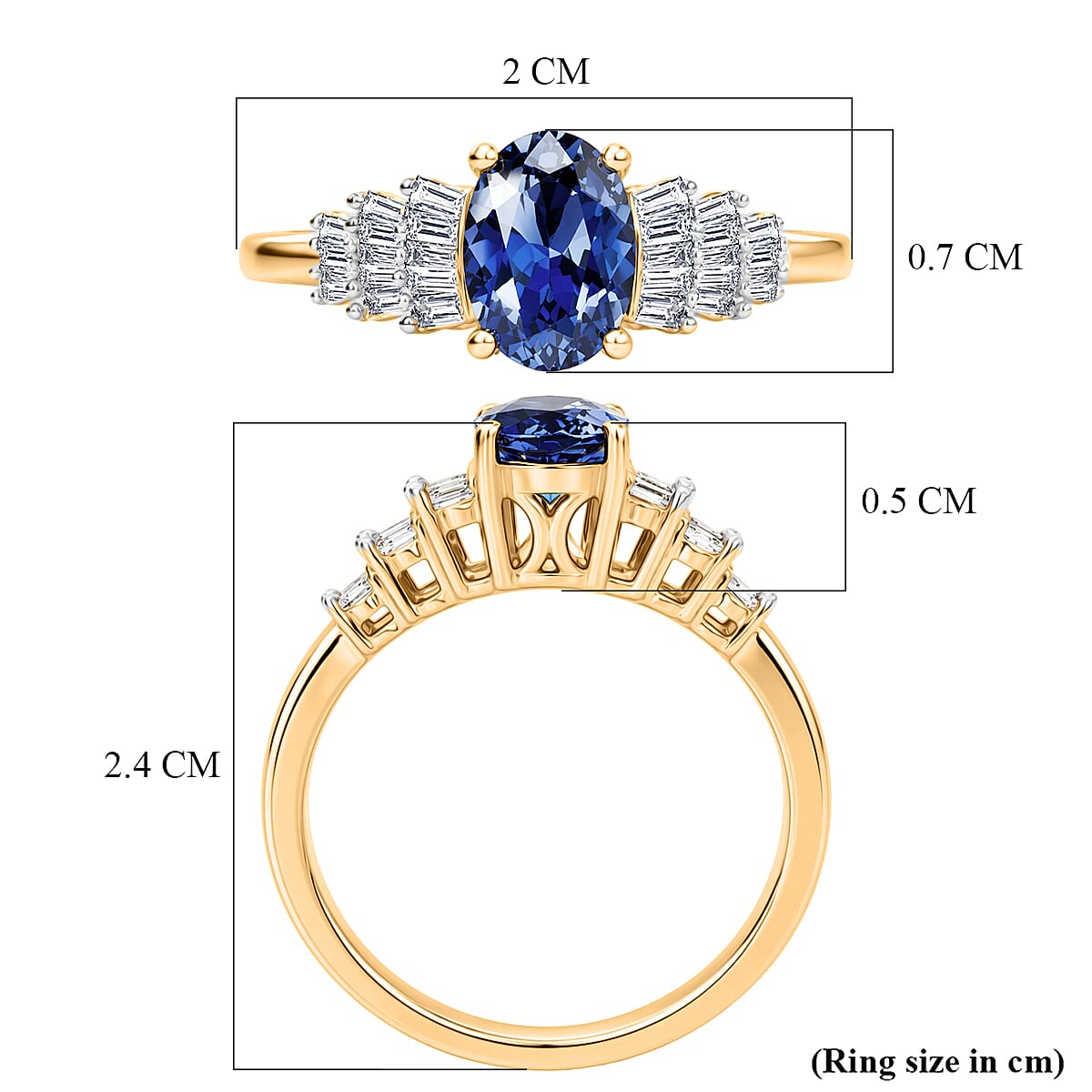 D'Joy - Tanzanite & White Diamond Ring in 18K Vermeil Yellow Gold Plated Sterling Silver