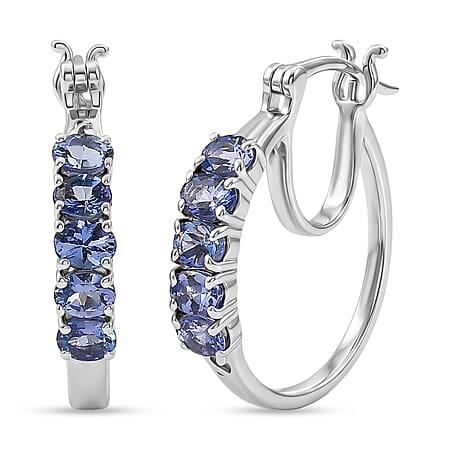 D'Joy - Tanzanite Hoop Earring with Clasp in Rhodium Overlay Sterling Silver 2.00 Ct. D'Joy - Tanzanite Hoop Earring with Clasp in Rhodium Overlay Sterling Silver 2.00 Ct.