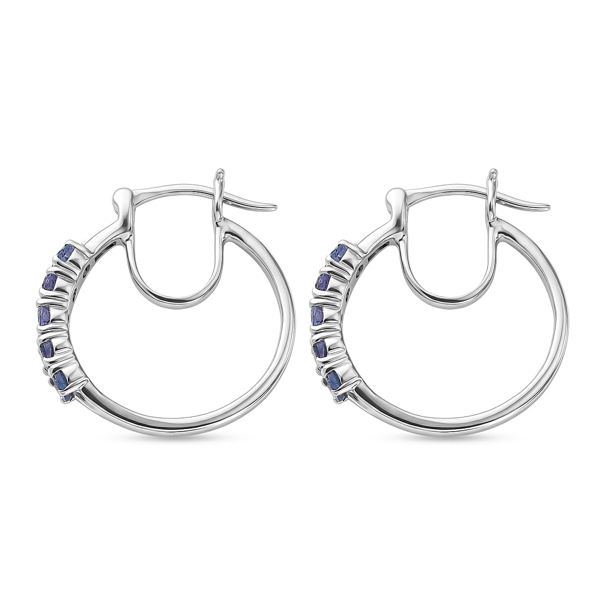 D'Joy - Tanzanite Hoop Earring with Clasp in Rhodium Overlay Sterling Silver 2.00 Ct.