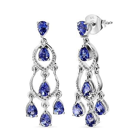 D'Joy - Tanzanite Dangling Earring with Push Back in Rhodium Overlay Sterling Silver 2.04 Ct.