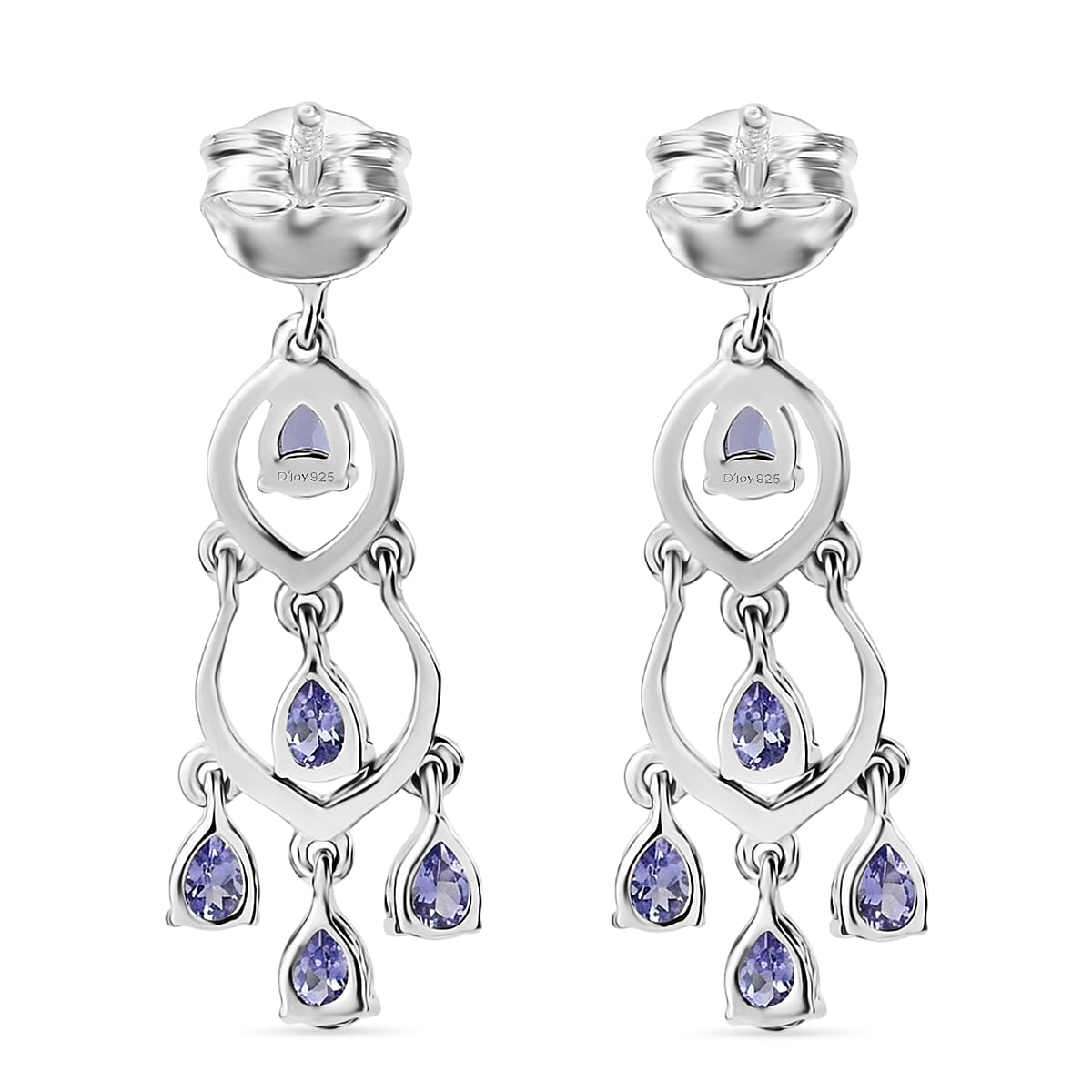 D'Joy - Tanzanite Dangling Earring with Push Back in Rhodium Overlay Sterling Silver 2.04 Ct.