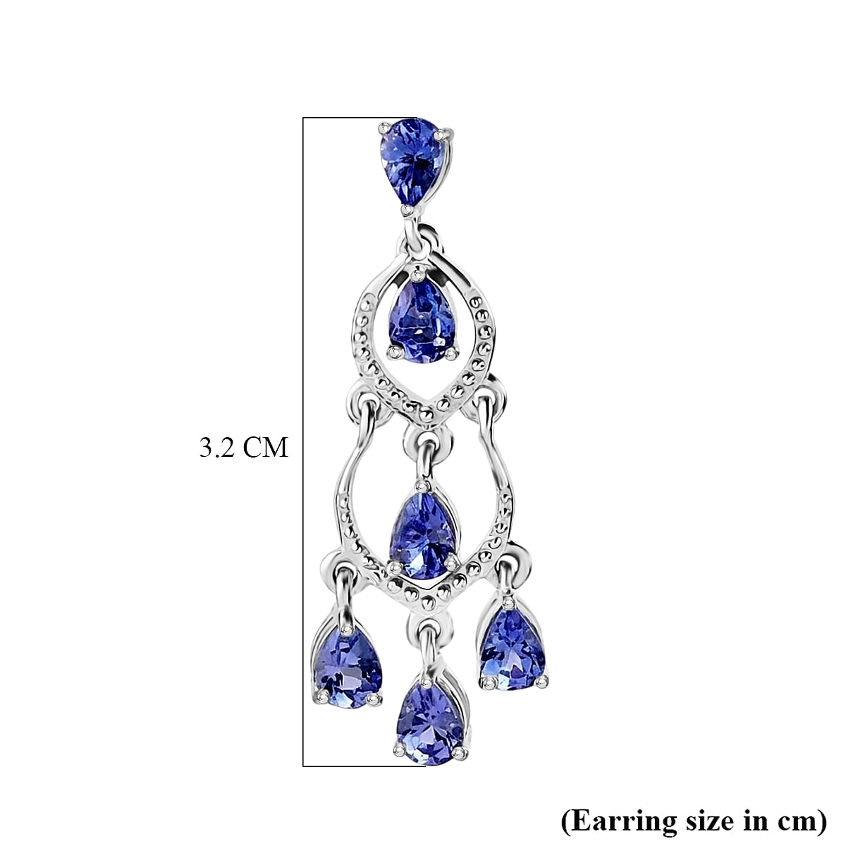 D'Joy - Tanzanite Dangling Earring with Push Back in Rhodium Overlay Sterling Silver 2.04 Ct.