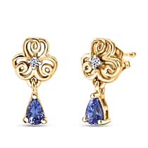 Luxuriant - Tanzanite & Lab Grown Diamond (SI-G-H) Floral Drop Earring with Push Post in Yellow Gold Plated Sterling Silver