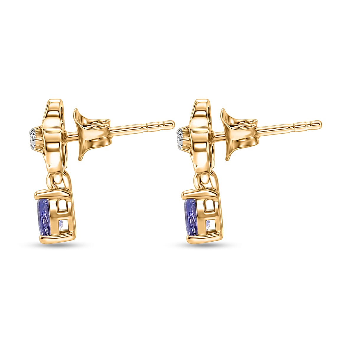 Luxuriant - Tanzanite & Lab Grown Diamond (SI-G-H) Floral Drop Earring with Push Post in Yellow Gold Plated Sterling Silver