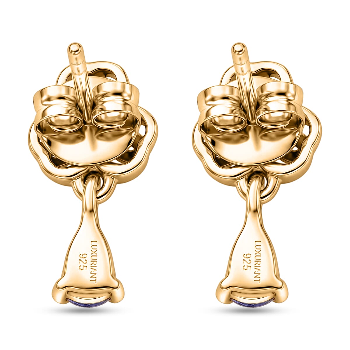 Luxuriant - Tanzanite & Lab Grown Diamond (SI-G-H) Floral Drop Earring with Push Post in Yellow Gold Plated Sterling Silver