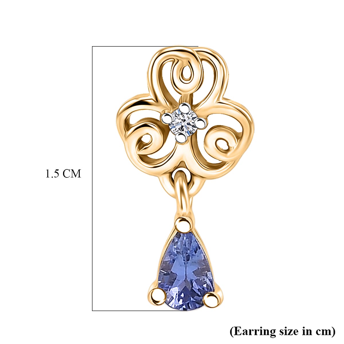 Luxuriant - Tanzanite & Lab Grown Diamond (SI-G-H) Floral Drop Earring with Push Post in Yellow Gold Plated Sterling Silver